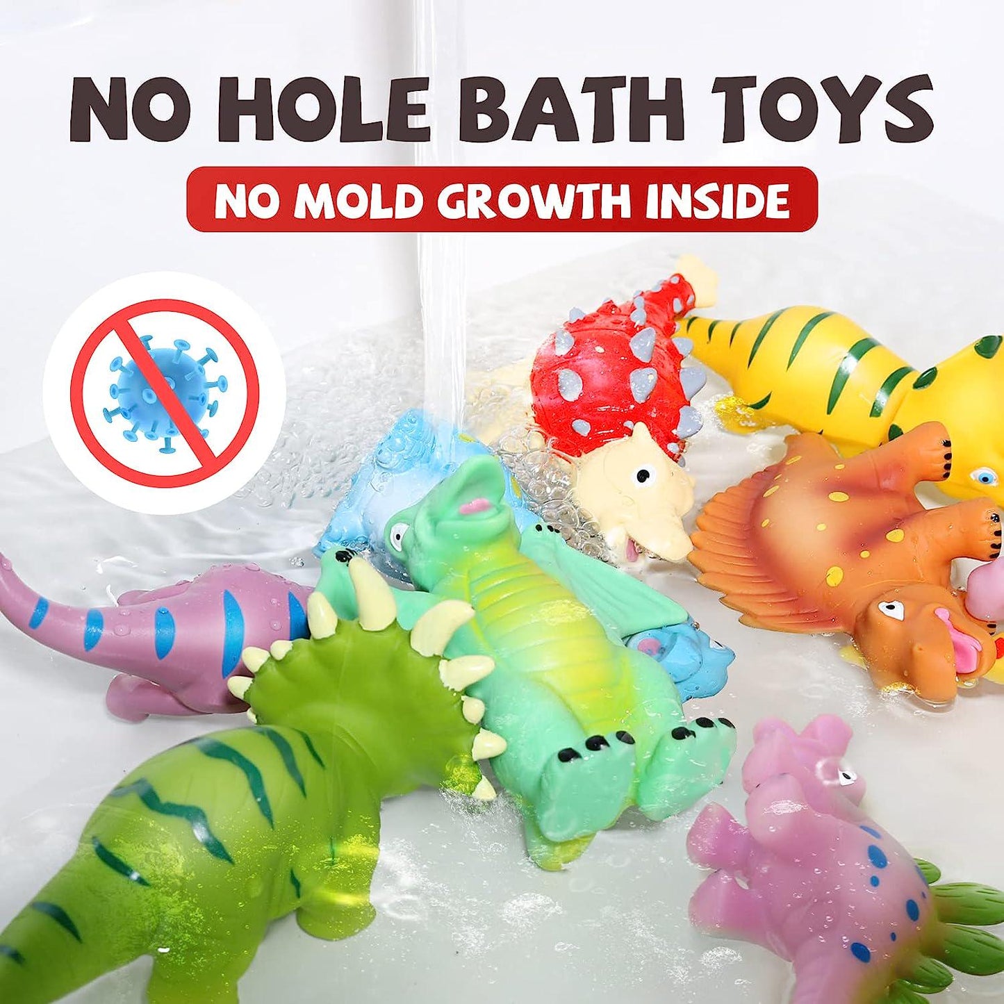 No Hole Baby Dinosaur Bath Toys for Toddler, 12 PCS Mold Free Kids Bathtub Pool Toys