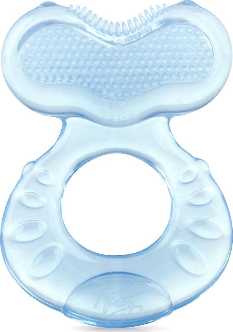 Nuby Silicone Teethe-eez Teether with Bristles, Includes Hygienic Case, Blue-