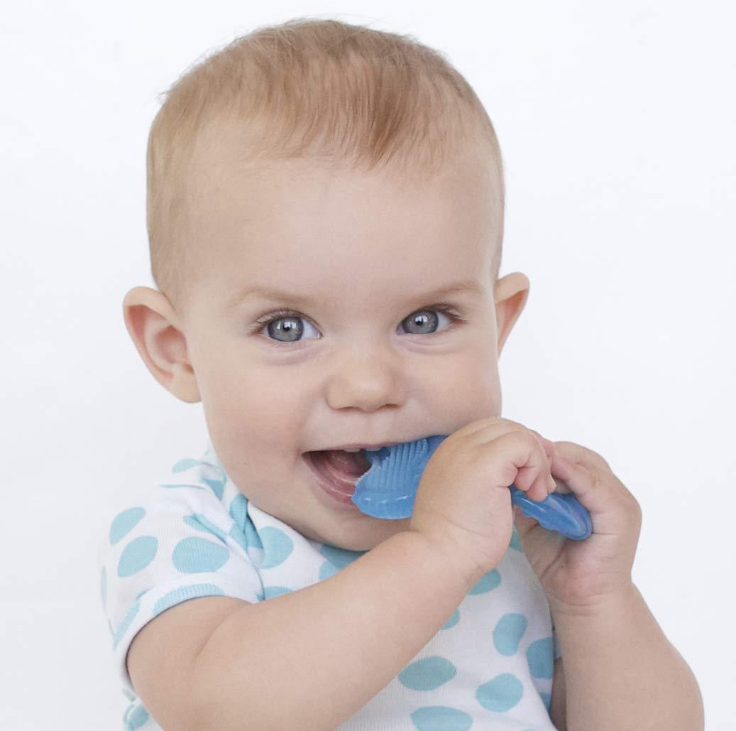 Nuby Silicone Teethe-eez Teether with Bristles, Includes Hygienic Case, Blue