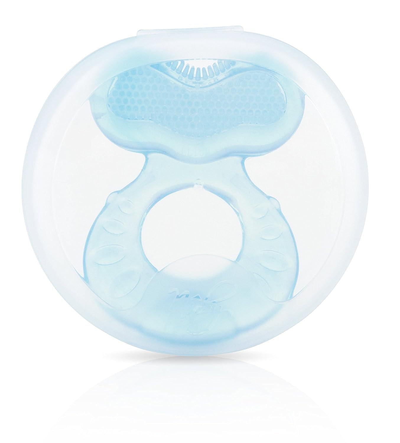 Nuby Silicone Teethe-eez Teether with Bristles, Includes Hygienic Case, Blue