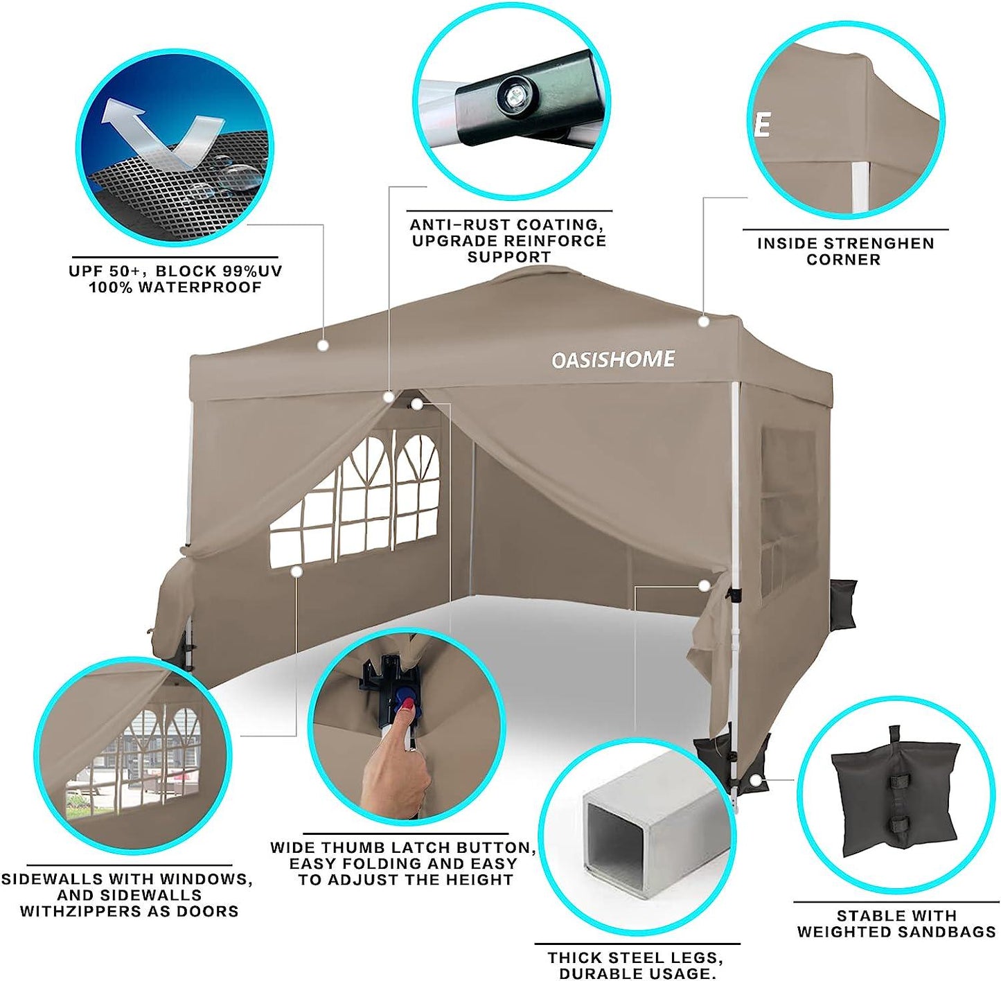 Pop-up Gazebo Instant Canopy Tent 10'x10' with 4 Sidewalls, Windows, Wheeled Bag, for Patio/Outdoor/Wedding Parties and Events