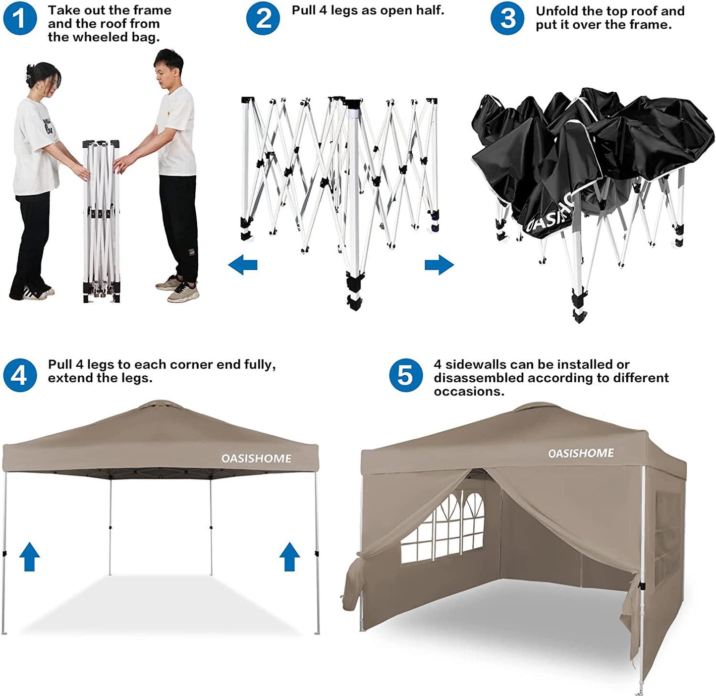 Pop-up Gazebo Instant Canopy Tent 10'x10' with 4 Sidewalls, Windows, Wheeled Bag, for Patio/Outdoor/Wedding Parties and Events