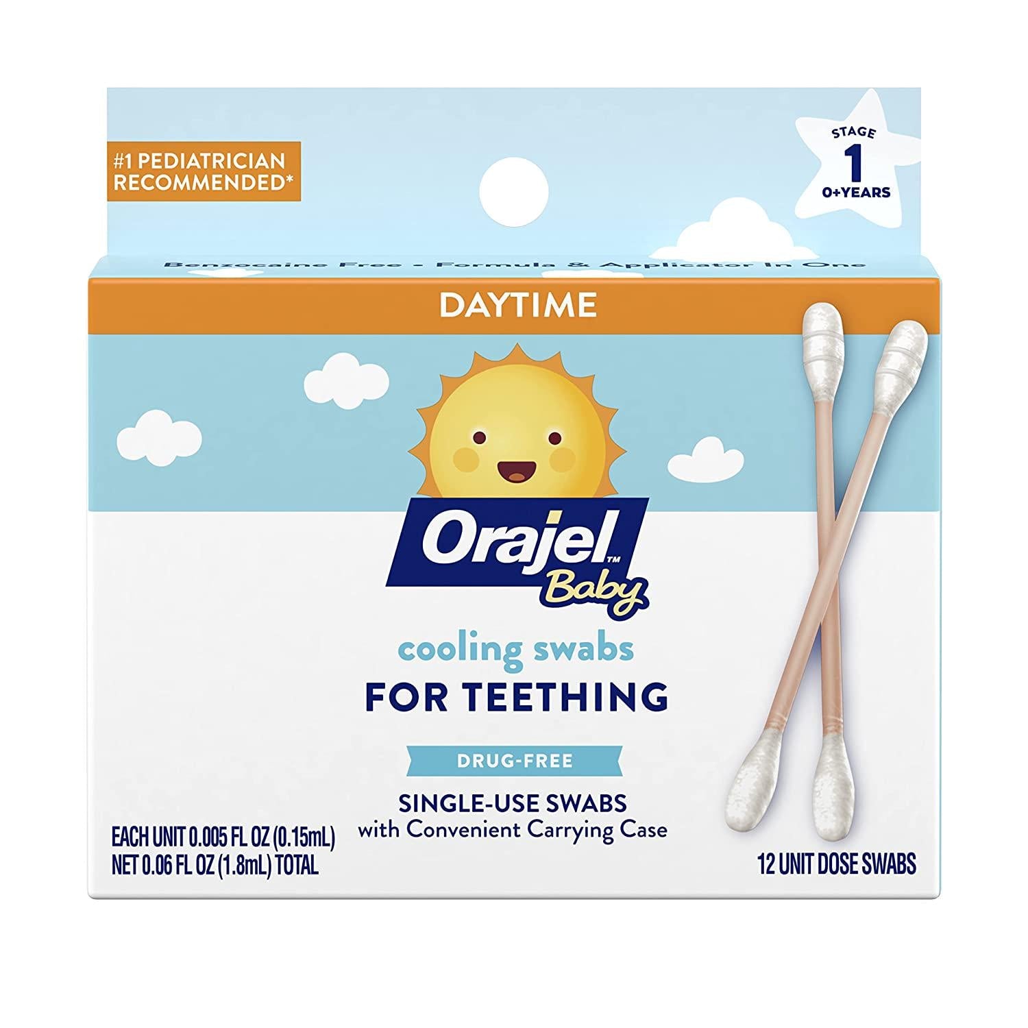 Orajel Baby Daytime Cooling Swabs for Teething, Drug-Free, 1 Pediatrician Recommended Brand for Teething-