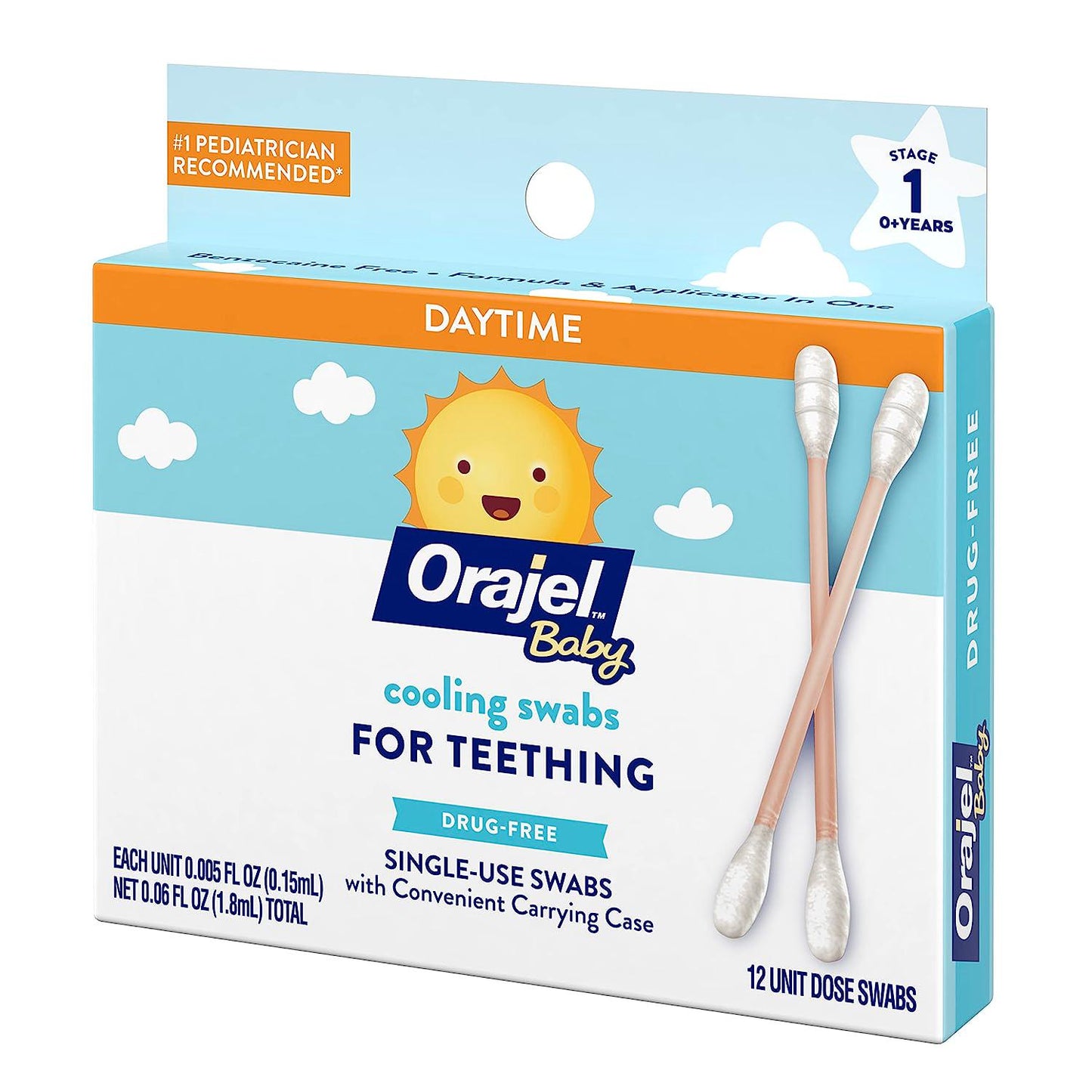 Orajel Baby Daytime Cooling Swabs for Teething, Drug-Free, 1 Pediatrician Recommended Brand for Teething