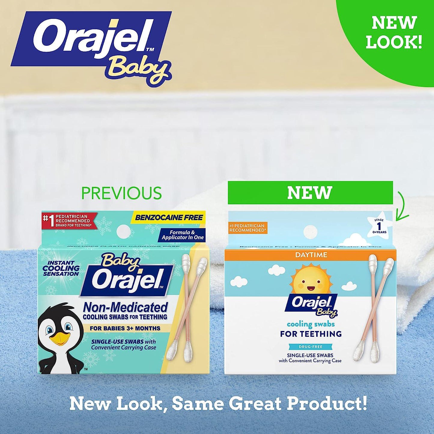 Orajel Baby Daytime Cooling Swabs for Teething, Drug-Free, 1 Pediatrician Recommended Brand for Teething