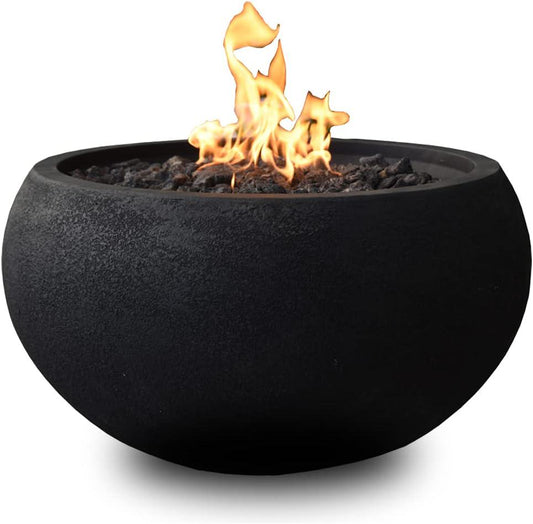 Outdoor Fire Pit Natural Gas Garden Fire Bowl, 40,000 BTU CSA Certified Firepit Auto-Ignition System, Lava Rock&PVC Cover Included (27 x 27 x 14'', Black)-
