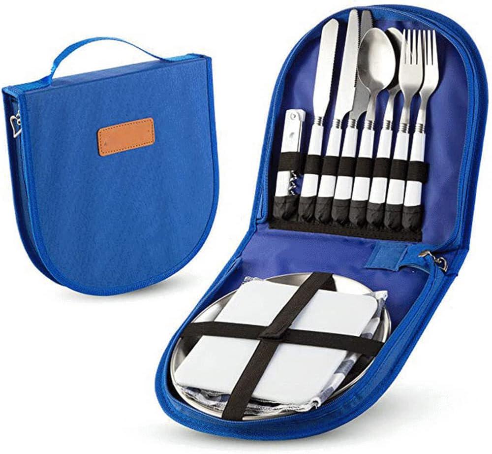 Outdoor Picnic Cutlery Set Solid Color Silverware Cutlery Storage Lunch Bag Camping Utensil Picnic Set 12 Piece Stainless Steel Cutlery Serrated Knife Wine Opener Napkins Picnic Outdoor Hiking BBQ-
