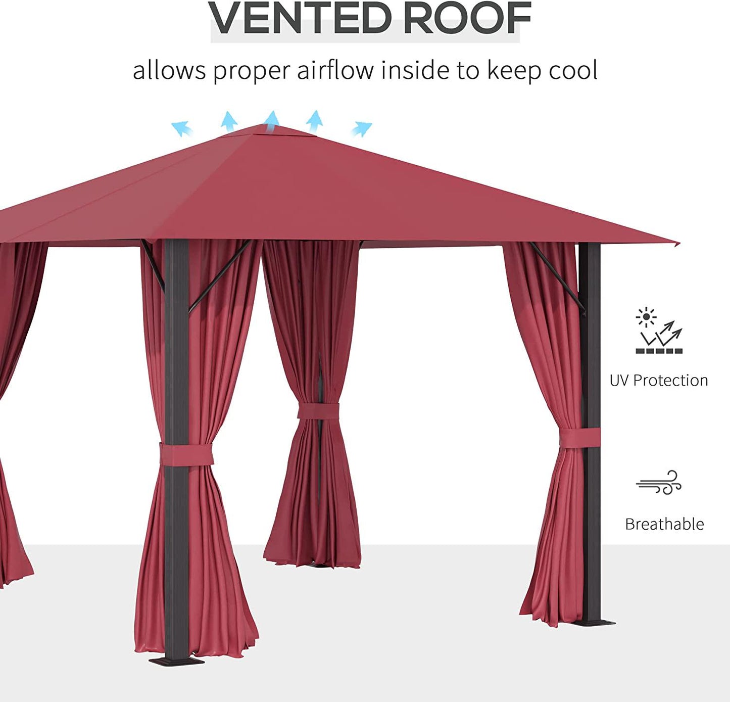 10'10' Patio Gazebo Aluminum Frame Outdoor Canopy Shelter with Sidewalls, Vented Roof for Garden, Lawn, Backyard