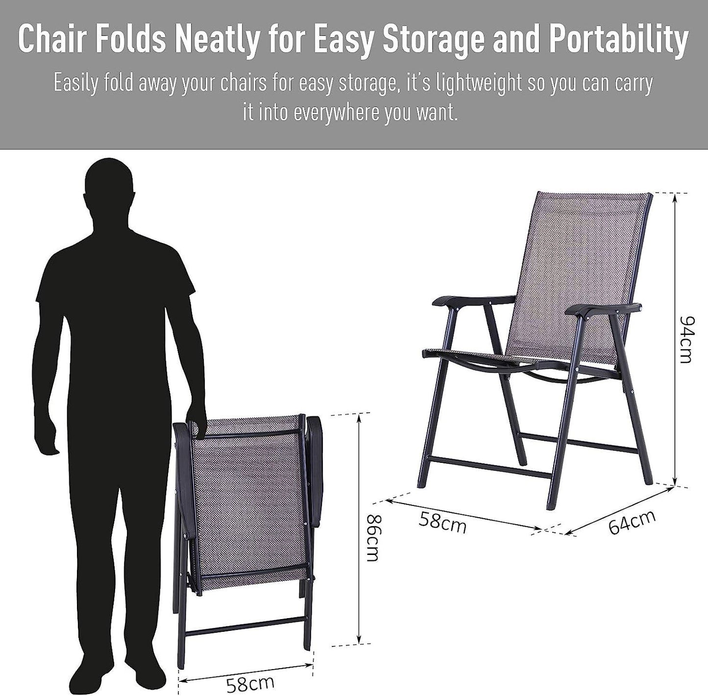 Folding Outdoor Patio Chairs Set of 2 Stackable Portable for Deck, Garden, Camping and Travel