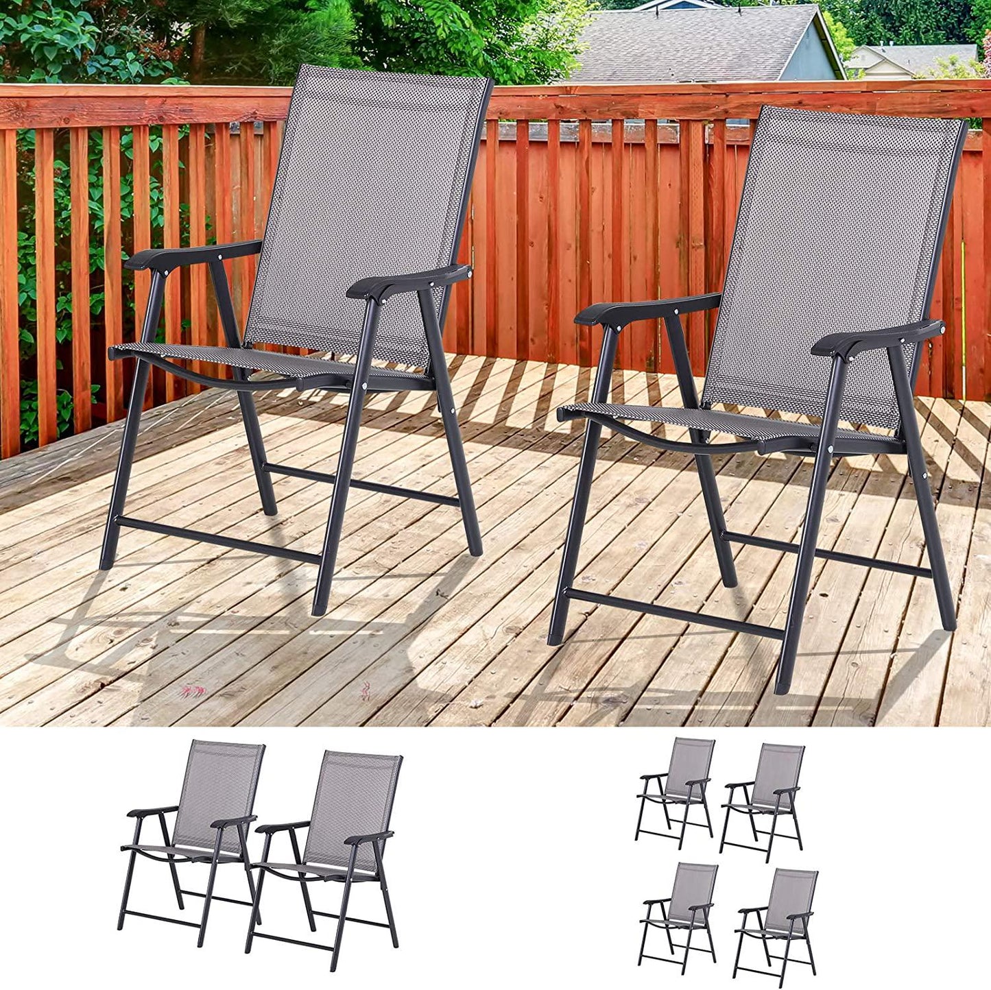 Folding Outdoor Patio Chairs Set of 2 Stackable Portable for Deck, Garden, Camping and Travel