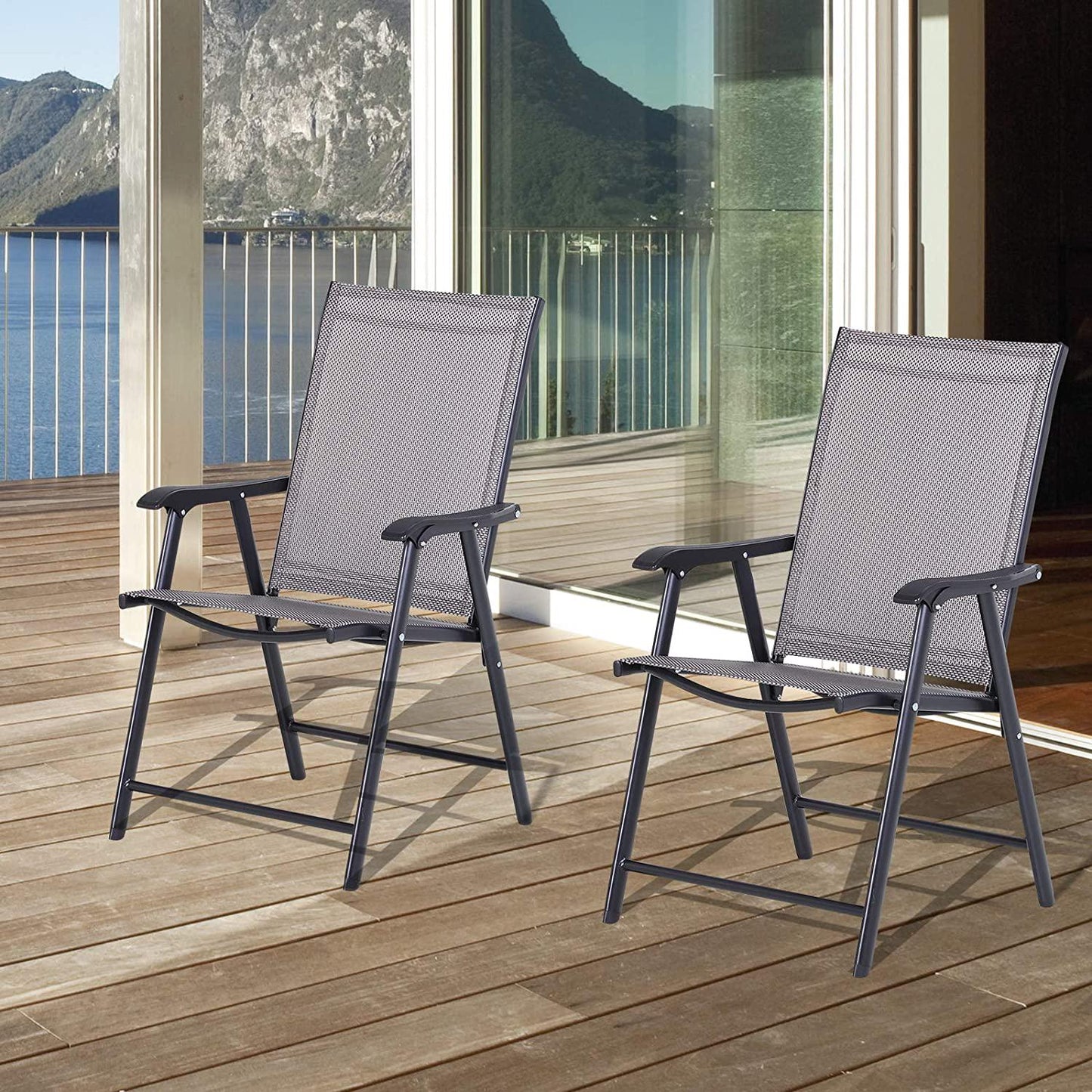 Folding Outdoor Patio Chairs Set of 2 Stackable Portable for Deck, Garden, Camping and Travel