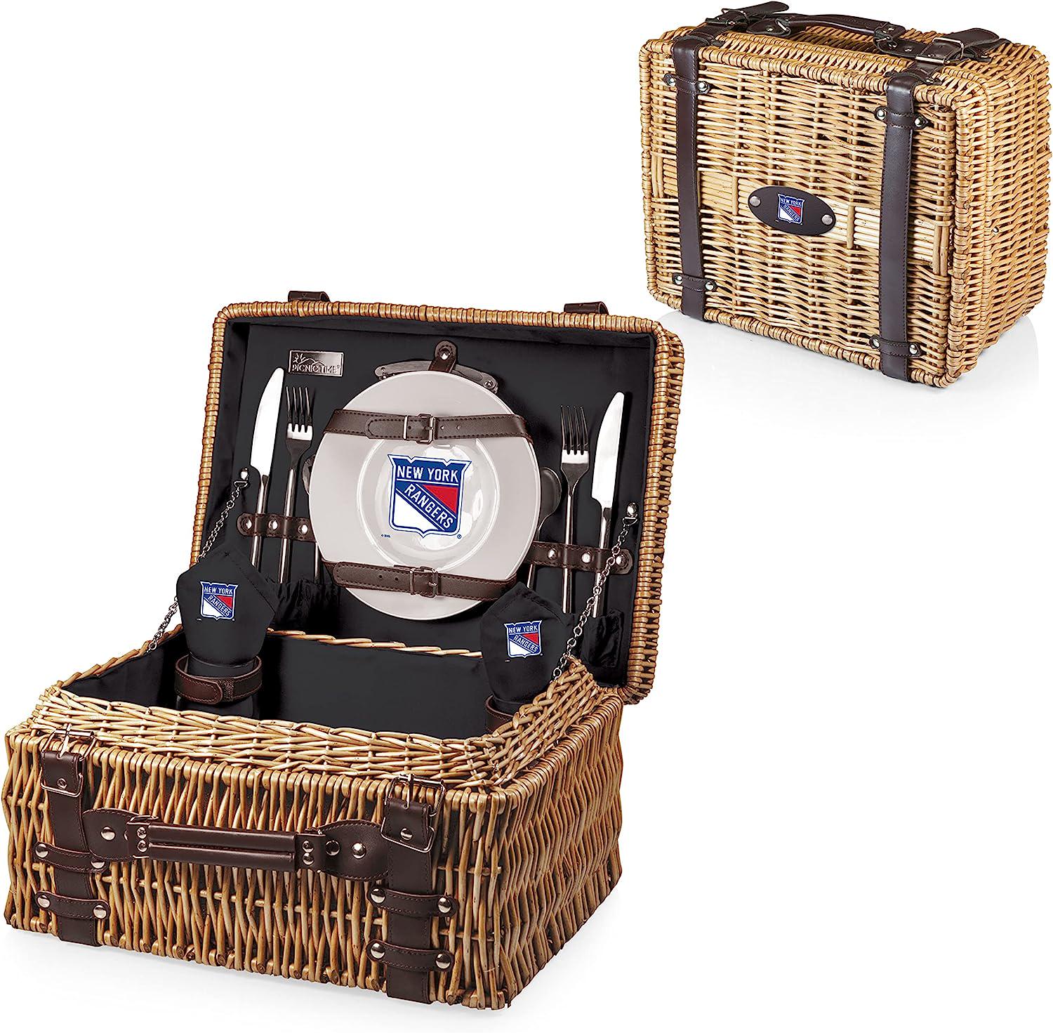 PICNIC TIME NHL Unisex-Adult NHL Champion Picnic Basket for 2, Large Wicker Picnic Set with Cutlery Service Kit-
