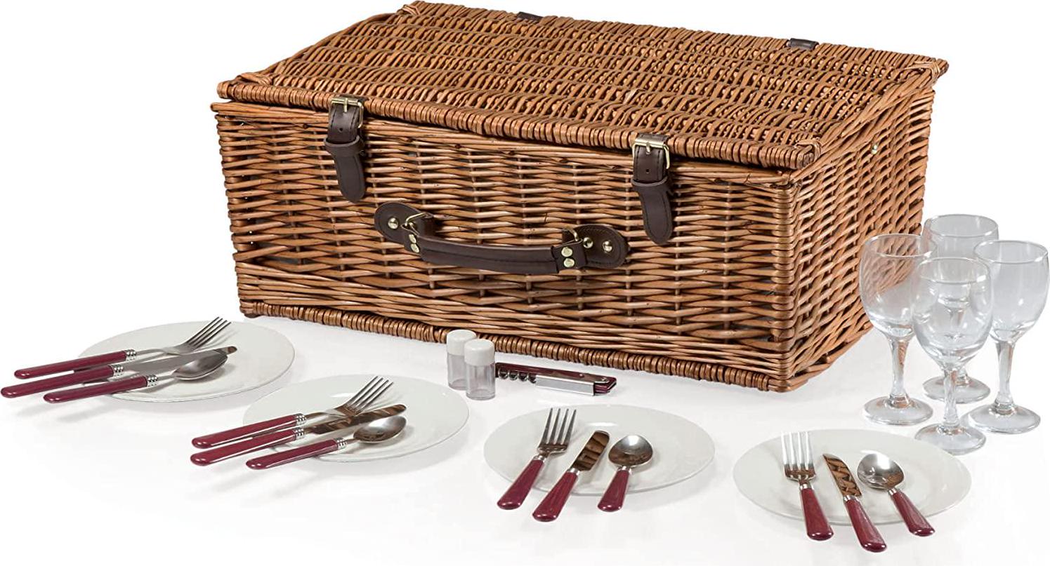 PICNIC TIME Newbury Wicker Picnic Basket Set for 4 Persons-