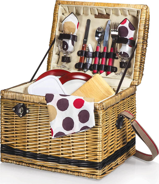 PICNIC TIME Yellowstone Picnic Baskets, Moka Collection - Brown with Beige and Red Accents, One Size-