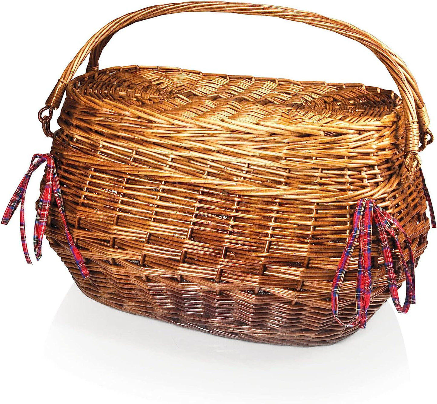 PICNIC TIME Highlander Deluxe Wicker Picnic Basket for 4 with Blanket and Wine Bag, One Size, Red and Blue Tartan Pattern