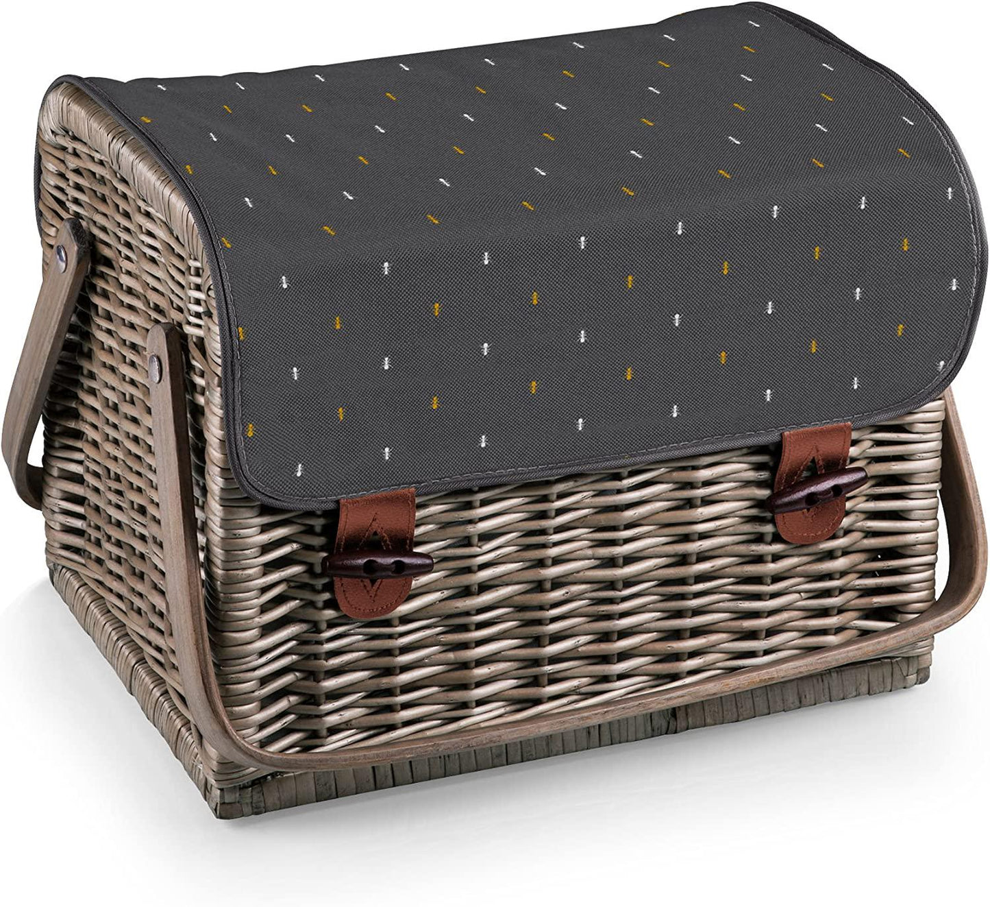 PICNIC TIME Kabrio Wine and Cheese Picnic Basket Set with Lid For 2, One Size, (Anthology Collection-Gray with Gold Accents)