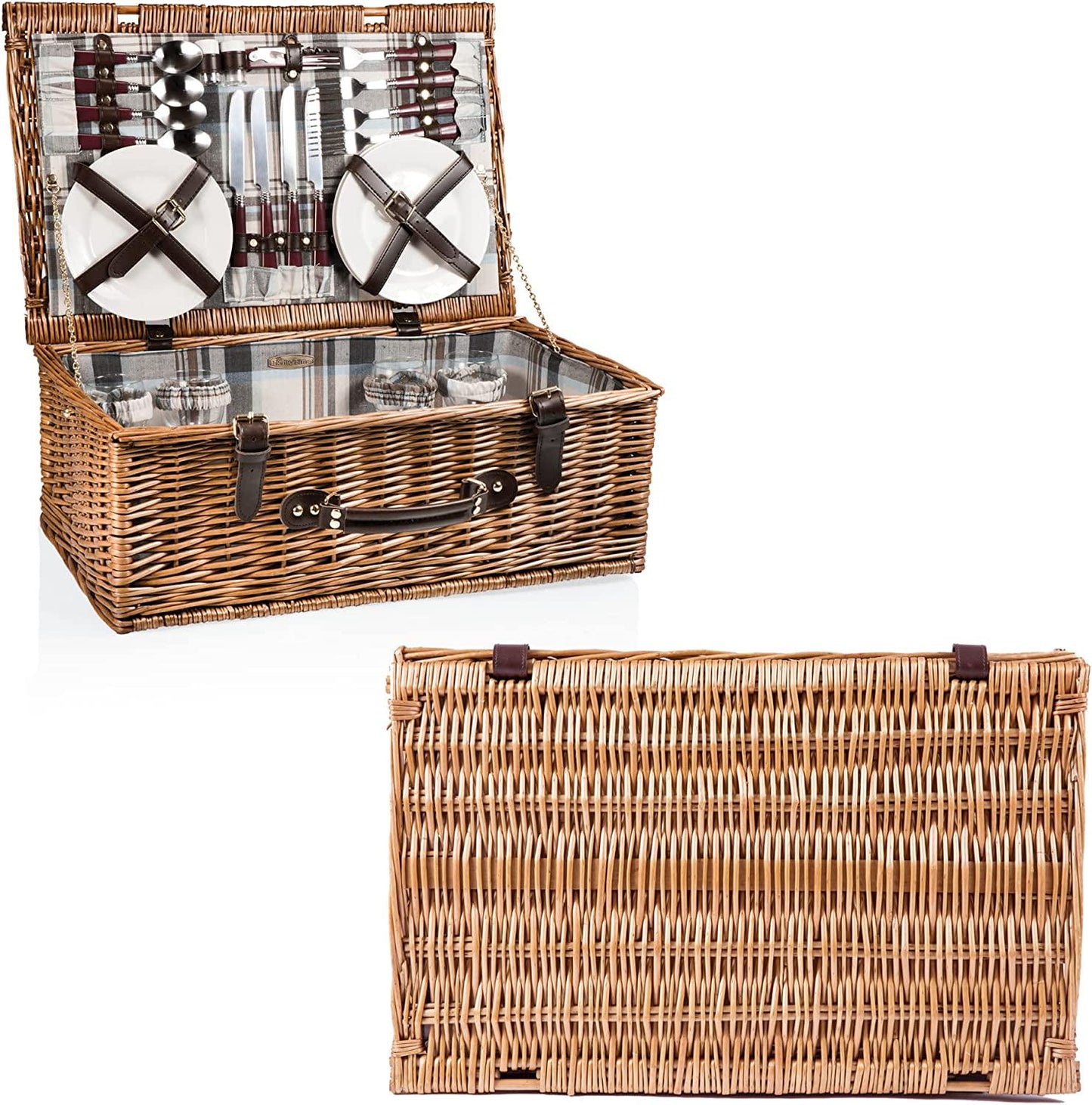 PICNIC TIME Newbury Wicker Picnic Basket Set for 4 Persons