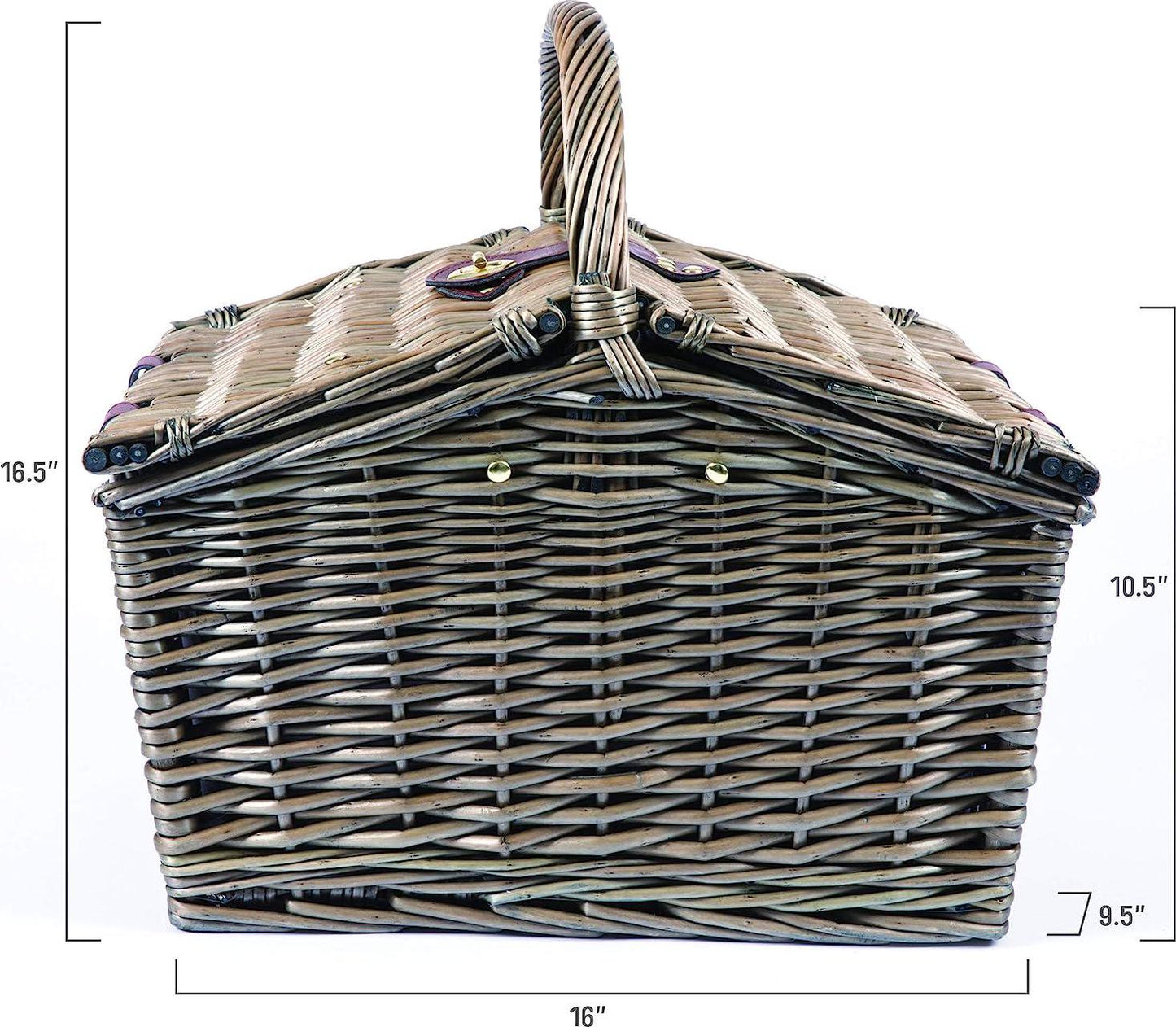 PICNIC TIME Piccadilly Picnic Basket - Romantic Picnic Basket for 2 with Picnic Set, (Anthology Collection - Gray with Gold Accents)