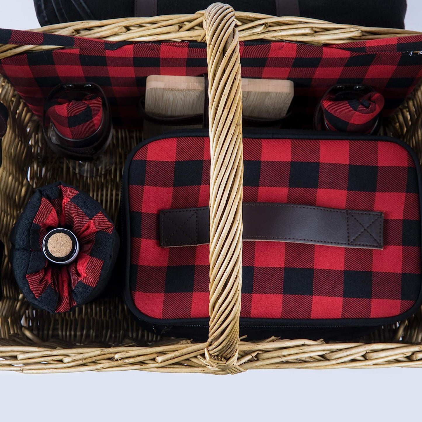 PICNIC TIME Somerset Deluxe Blanket, Soft Cooler Bag, and Romantic Picnic Wine Basket, One Size, Red/Black