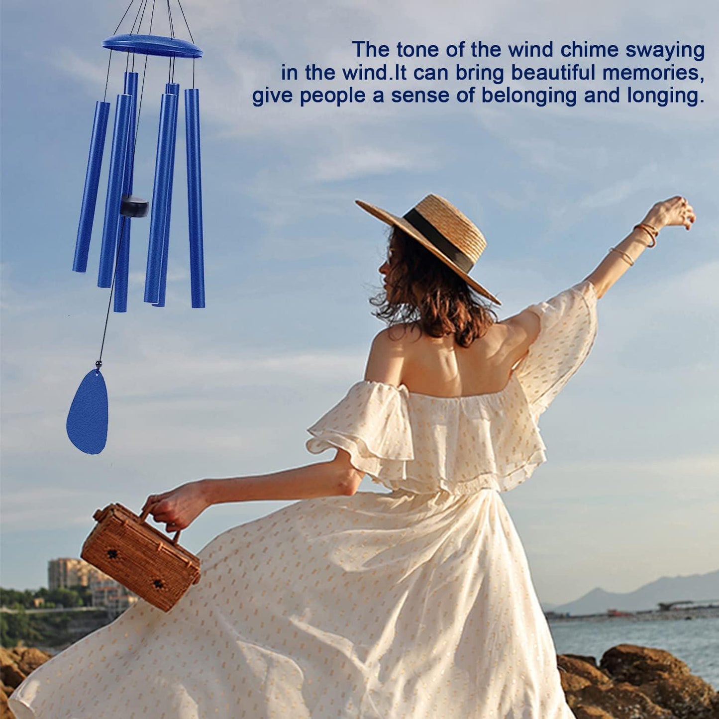 PIXPRI Gift-Wind-Chimes for Outside,Decoration for Garden, Patio, Home, Outdoor. Gift to Relatives and Neighbors, Gift for Mother Klein Blue