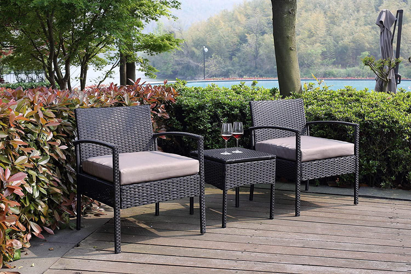 PROHIKER 3 PCS Patio Rattan Conversation Chair Set, 3 PCS Patio Wicker Rattan Furniture Set, Patio Wicker Rattan Table Patio Furniture Set Balcony Furniture Deck Backyard