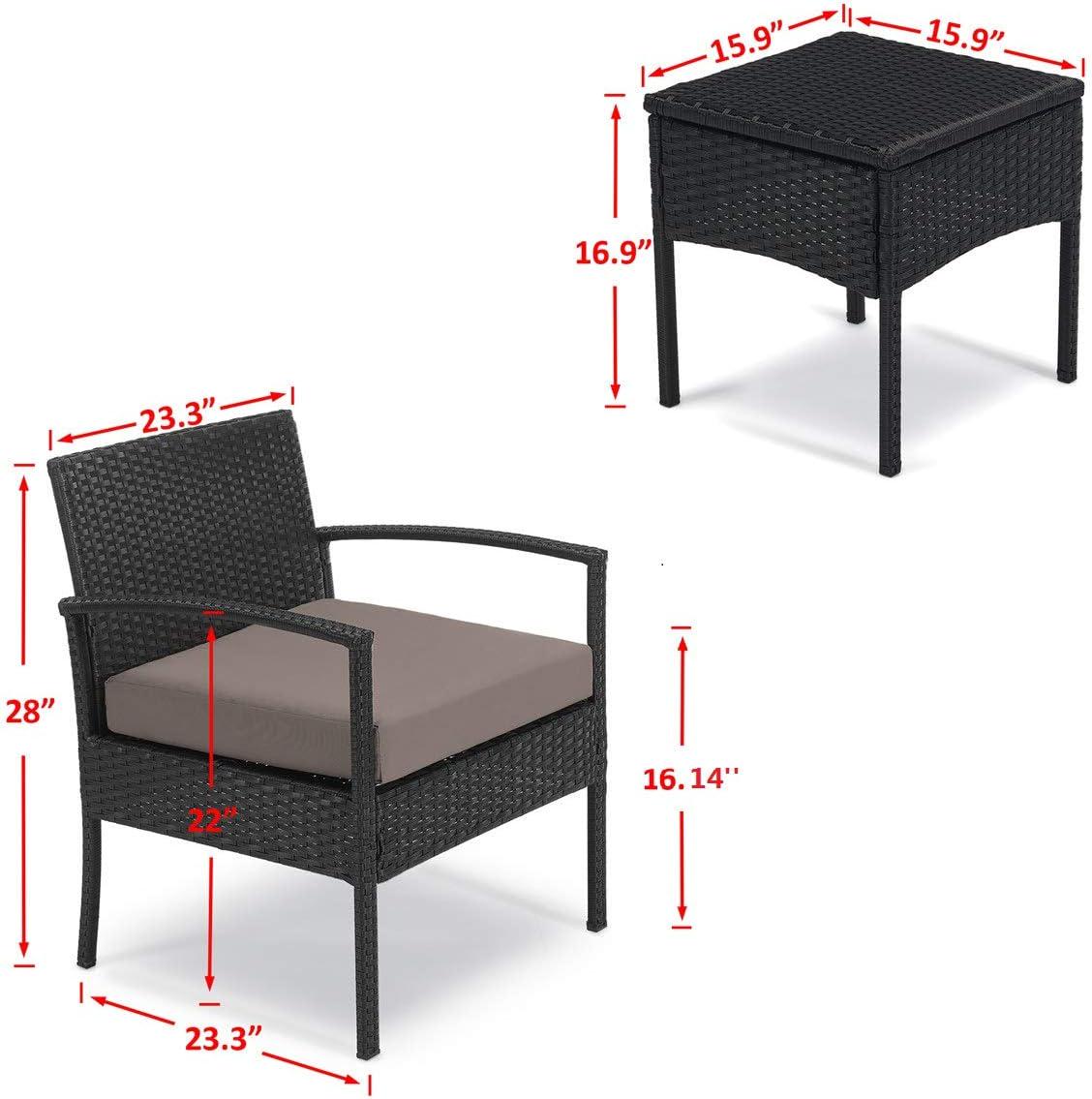 PROHIKER 3 PCS Patio Rattan Conversation Chair Set, 3 PCS Patio Wicker Rattan Furniture Set, Patio Wicker Rattan Table Patio Furniture Set Balcony Furniture Deck Backyard