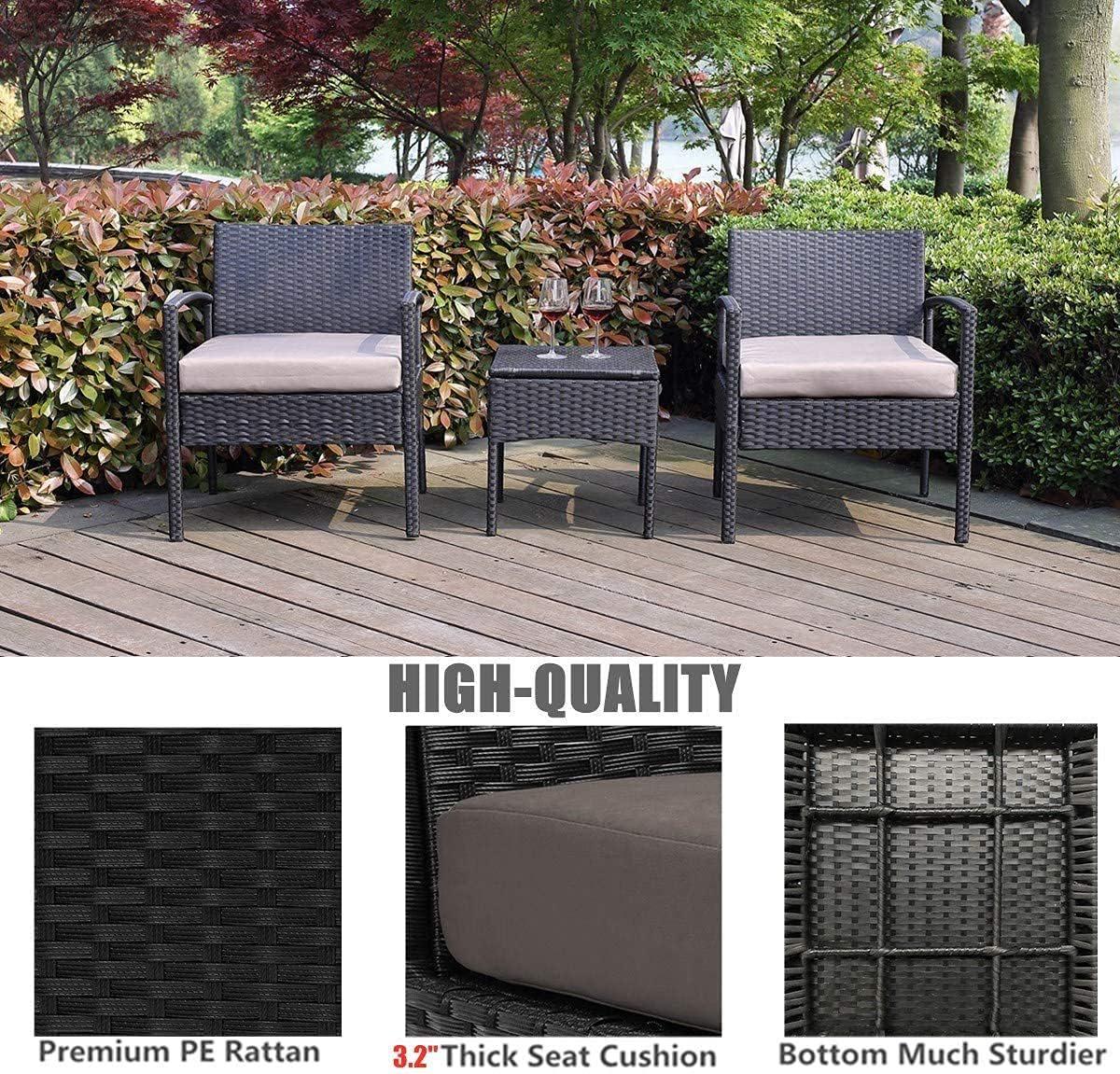 PROHIKER 3 PCS Patio Rattan Conversation Chair Set, 3 PCS Patio Wicker Rattan Furniture Set, Patio Wicker Rattan Table Patio Furniture Set Balcony Furniture Deck Backyard