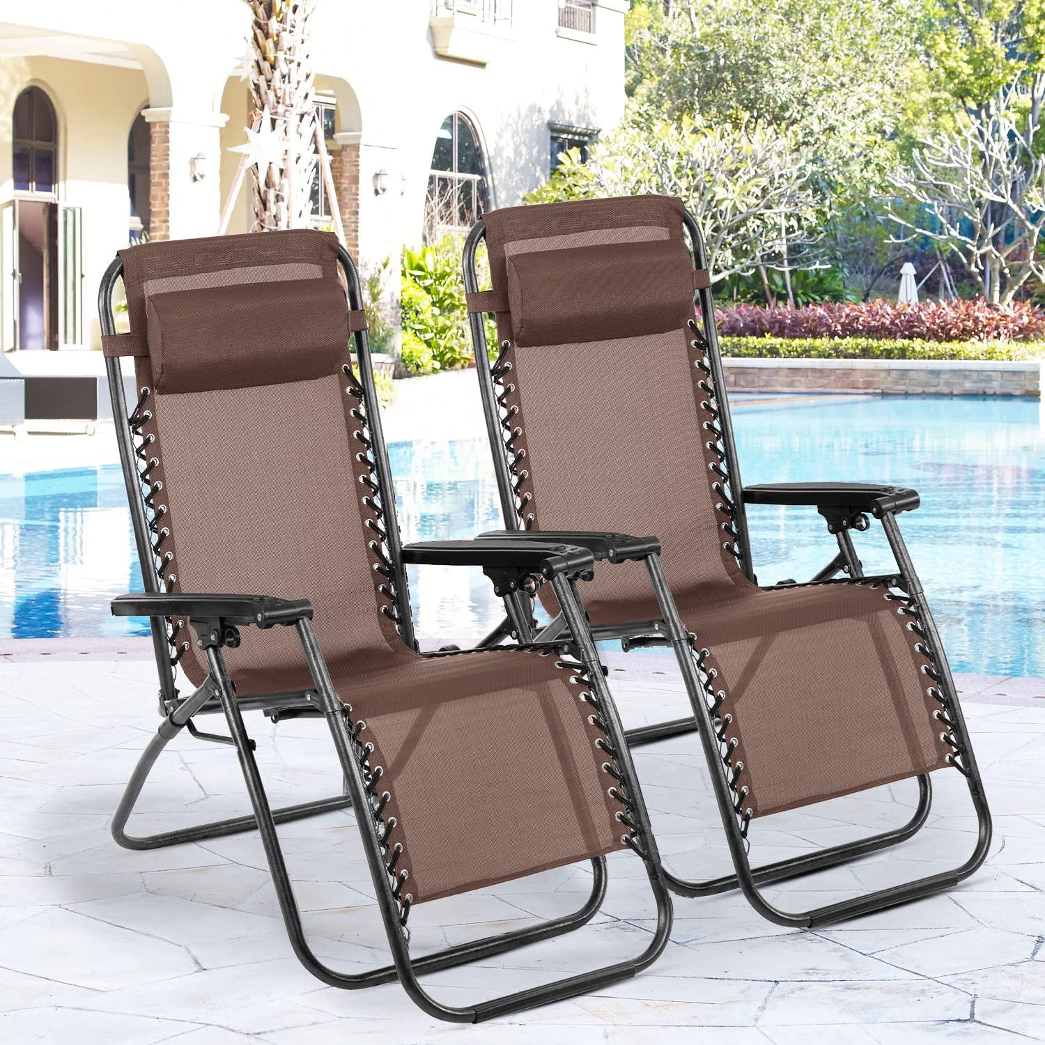 Patio Chair Outdoor Furniture Zero Gravity Chair Patio Lounge Camping Chair Set of 2 Recliner Adjustable Folding for Pool Side Camping Yard Beach-