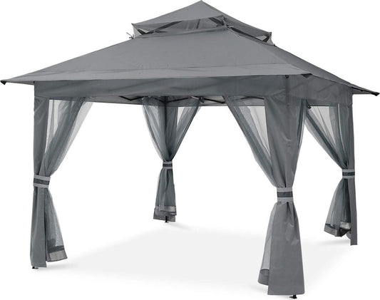 Patio Gazebo Outdoor Pop Up Gazebo with Mesh Walls (13x13 Dark Gray)-