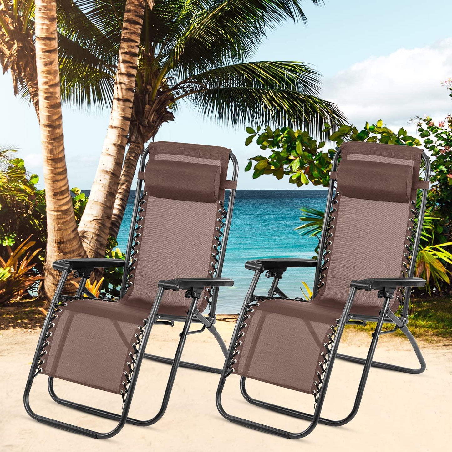 Patio Chair Outdoor Furniture Zero Gravity Chair Patio Lounge Camping Chair Set of 2 Recliner Adjustable Folding for Pool Side Camping Yard Beach