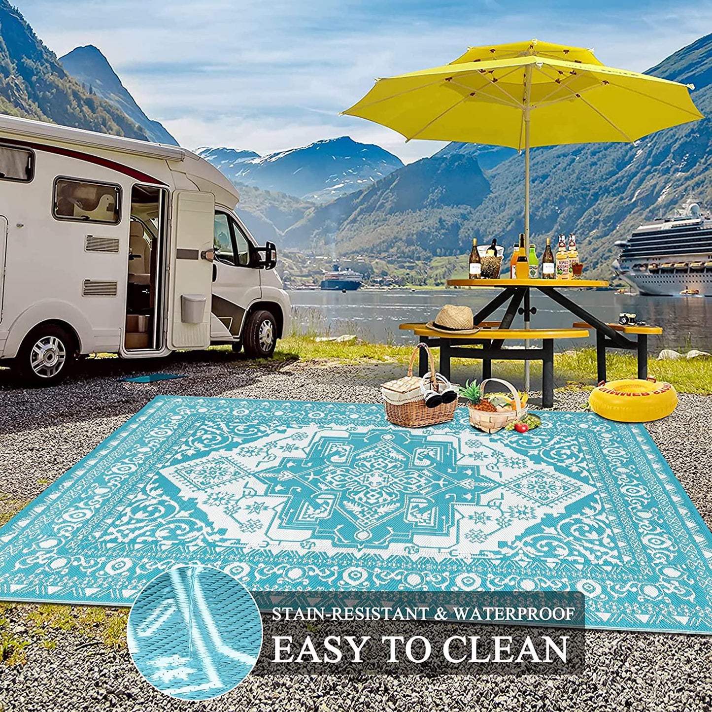 Outdoor Rug for Patios Clearance  Outdoor Plastic Straw Rug Waterproof Patio Camping Rug Reversible RV Mat Outdoor Area Rugs Floor Carpet
