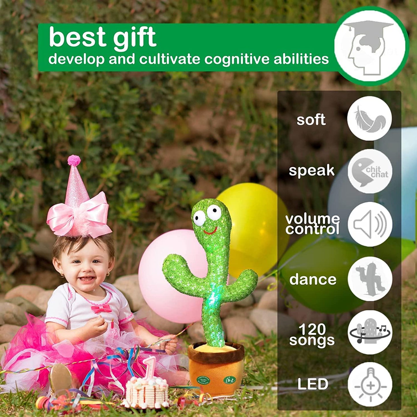 Pbooo Dancing Cactus Mimicking Toy,Talking Repeat Singing Sunny Cactus Toy 120 Pcs Songs