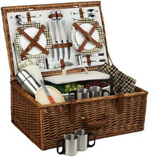 Personalized Picnic at Ascot Dorset English-Style Willow Picnic Basket with Service for 4 and Coffee Set-