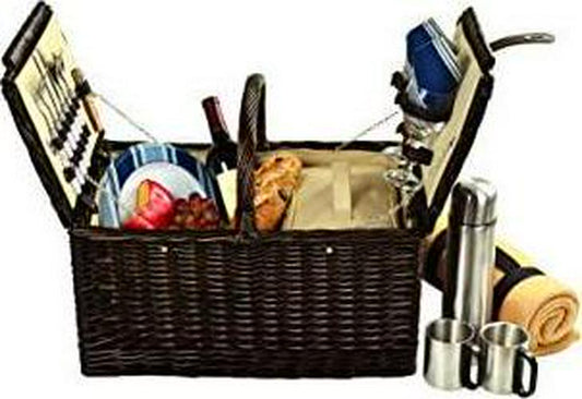 Personalized Picnic at Ascot Surrey Willow Picnic Basket with Service for 2 with Blanket and Coffee Set- Designed, Assembled and Quality Approved in The USA-