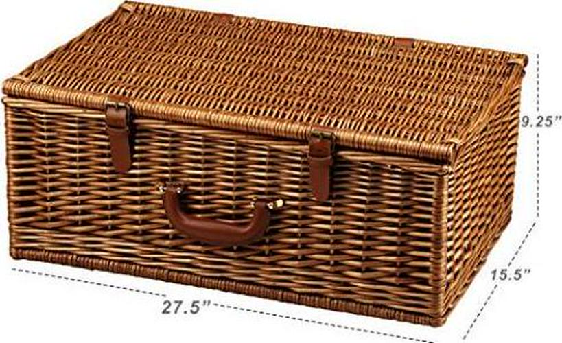 Personalized Picnic at Ascot Dorset English-Style Willow Picnic Basket with Service for 4 and Coffee Set