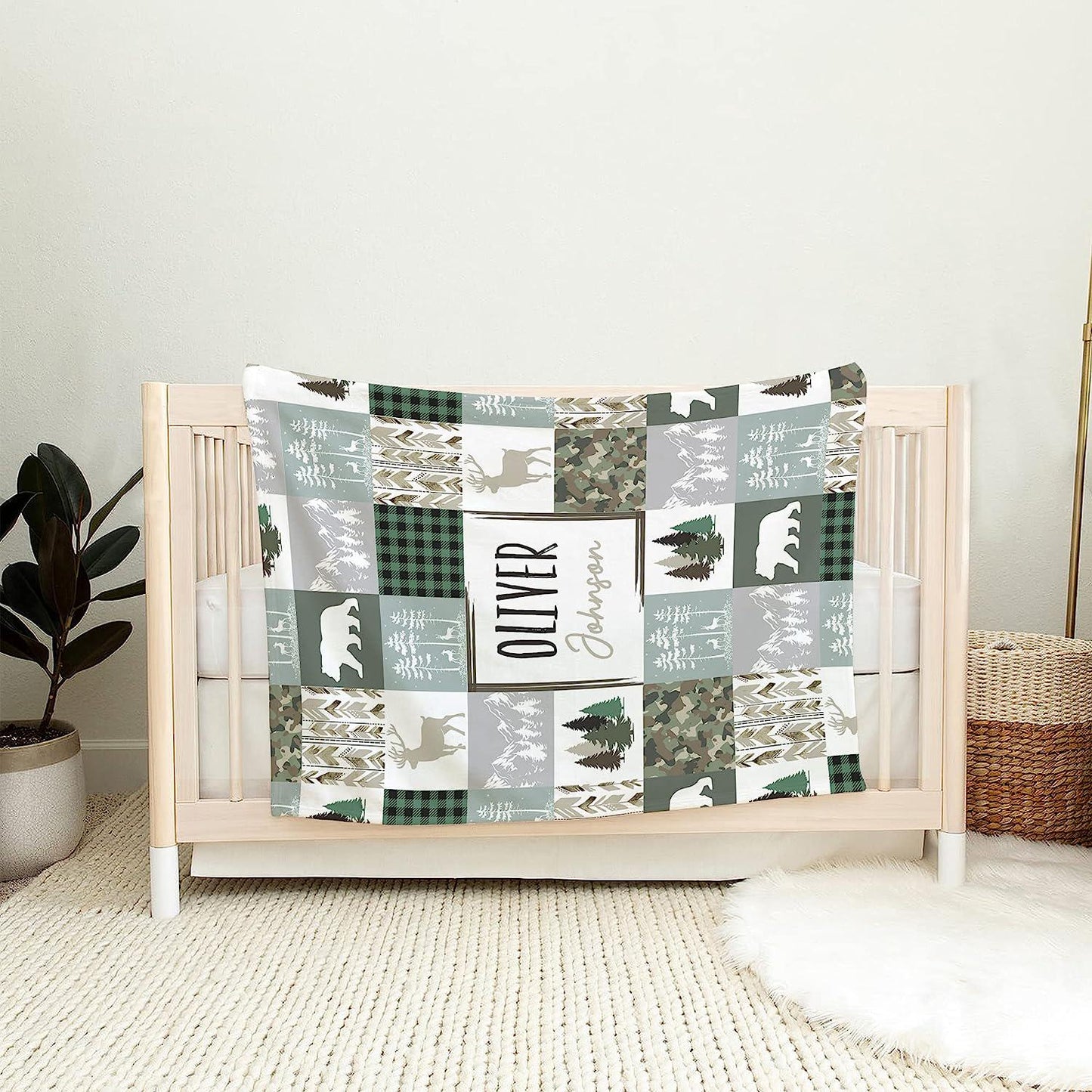 Personalized Woodland Baby Blanket with Name, Woodland Fleece Blanket, Woodland Nursery Blanket, Woodland Personalized Baby Blanket, Woodland Swaddle Blanket, Green Blanket for Boy, Woodland Theme