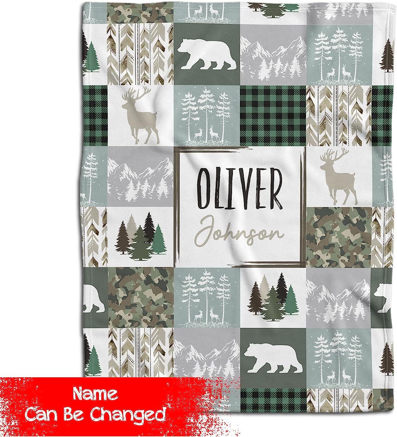 Personalized Woodland Baby Blanket with Name, Woodland Fleece Blanket, Woodland Nursery Blanket, Woodland Personalized Baby Blanket, Woodland Swaddle Blanket, Green Blanket for Boy, Woodland Theme