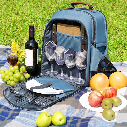 Picnic Backpack for 4 Person with Blanket Picnic Basket Set for 2 with Insulated Cooler Wine Pouch for Family Couples-