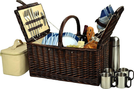 Picnic at Ascot Buckingham Picnic Willow Picnic Basket with Service for 4 and Coffee Service - Designed, Assembled and Quality Approved in the USA-