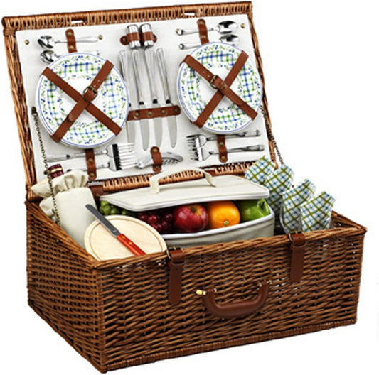 Picnic at Ascot Dorset English-Style Willow Picnic Basket with Service for 4 - Gazebo-