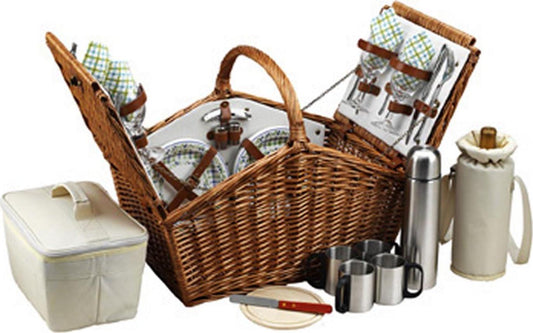 Picnic at Ascot Huntsman English-Style Willow Picnic Basket with Service for 4 and Coffee Set - Gazebo-