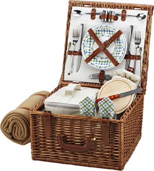Picnic at Ascot Original Cheshire English-Style Willow Picnic Basket with Service for 2 and Blanket- Designed, Assembled and Quality Approved in the USA-