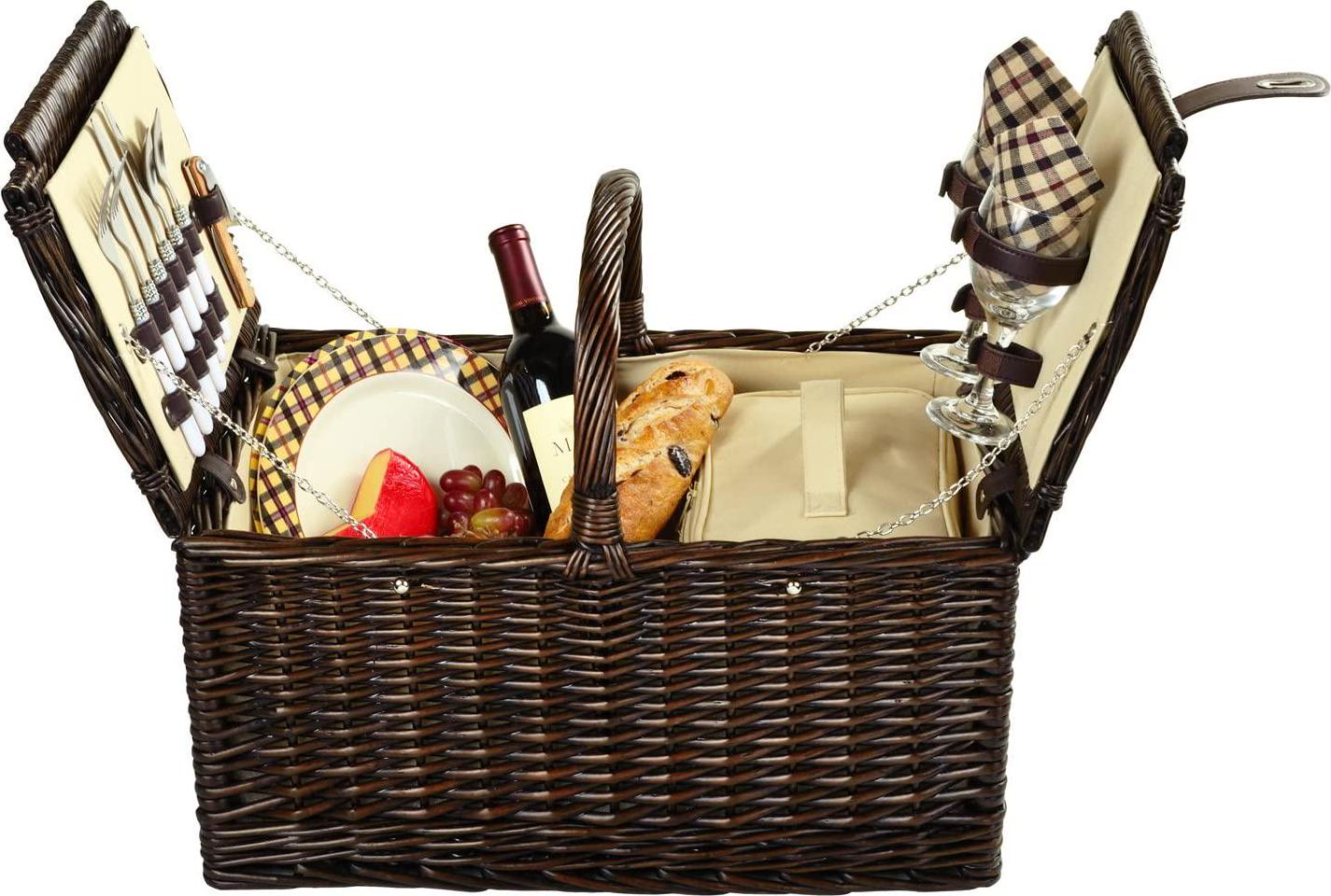 Picnic at Ascot Surrey Willow Picnic Basket with Service for 2 - London Plaid-