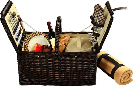 Picnic at Ascot Surrey Willow Picnic Basket with Service for 2 with Blanket - London Plaid-