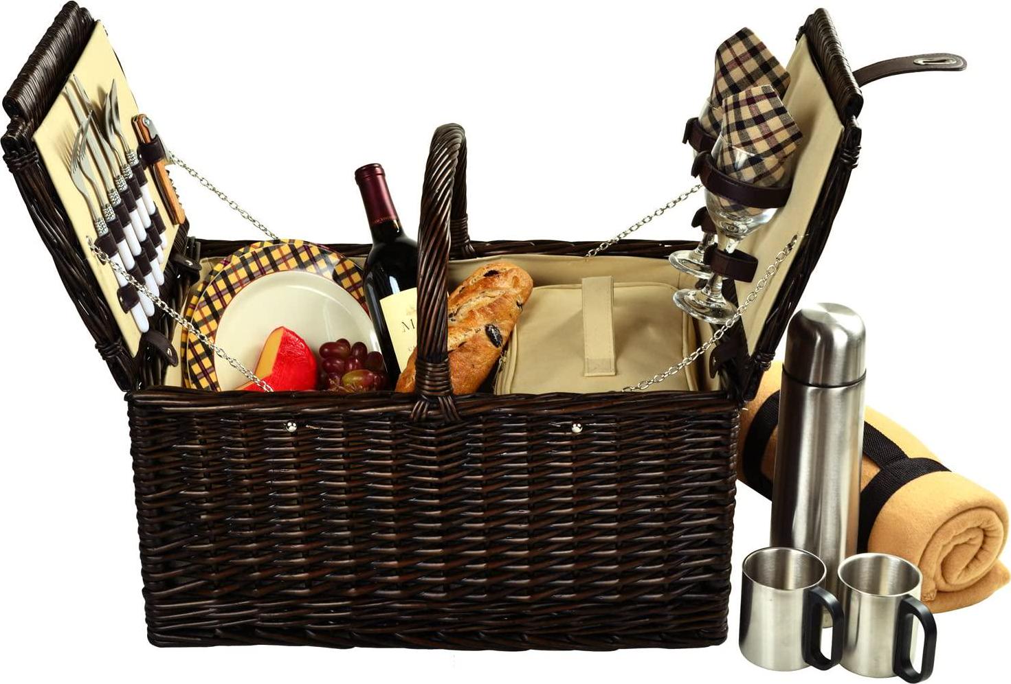 Picnic at Ascot Surrey Willow Picnic Basket with Service for 2 with Blanket and Coffee Set- Designed, Assembled and Quality Approved in the USA-