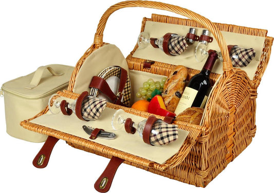 Picnic at Ascot Yorkshire Willow Picnic Basket with Service for 4 - London Plaid-
