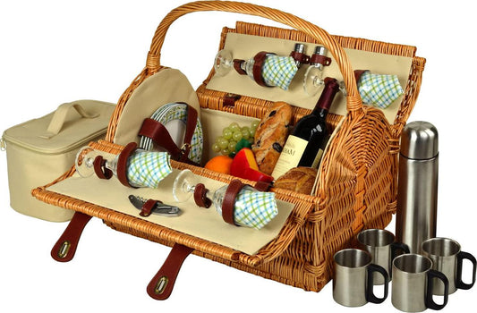 Picnic at Ascot Yorkshire Willow Picnic Basket with Service for 4, with Coffee Set - Gazebo-