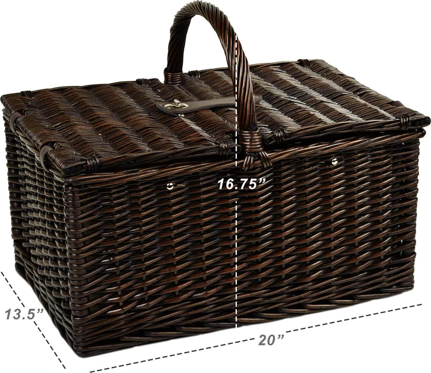 Picnic at Ascot Buckingham Willow Picnic Basket with Service for 4 with Blanket- London Plaid