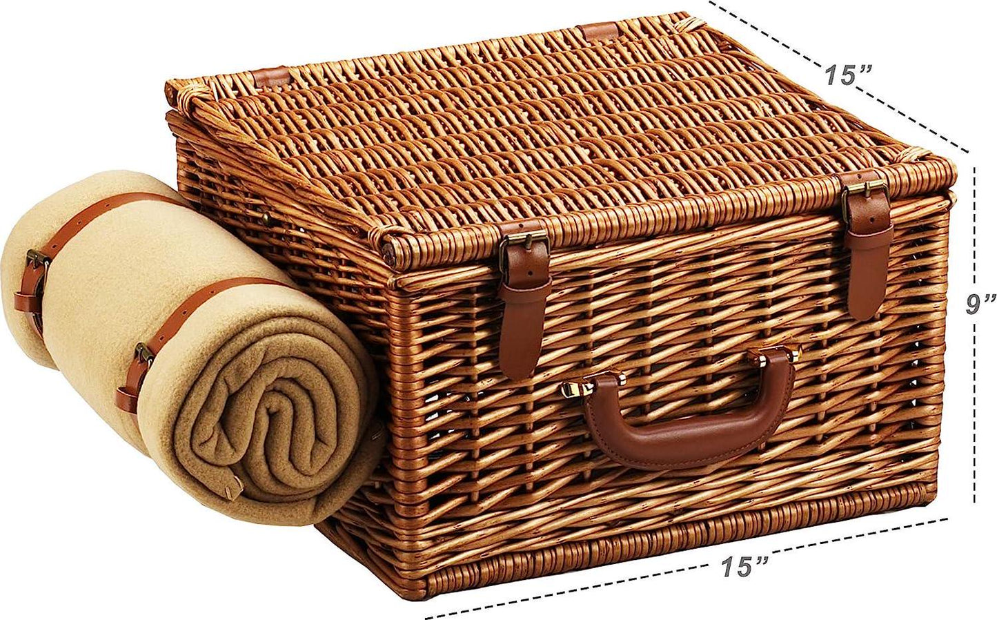 Picnic at Ascot Cheshire English-Style Willow Picnic Basket with Service for 2, Coffee Set and Blanket - London Plaid