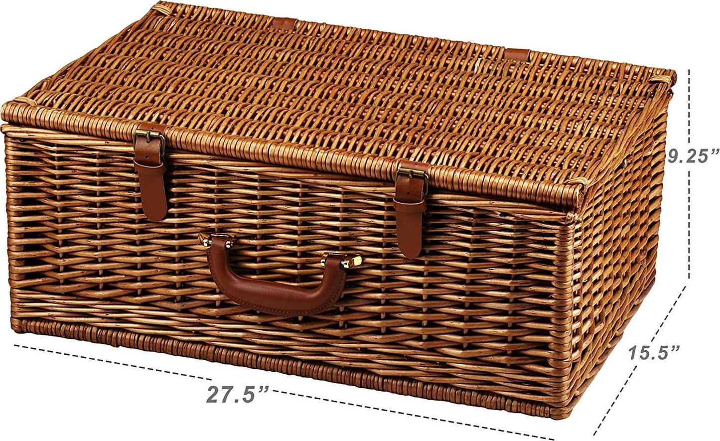 Picnic at Ascot Dorset English-Style Willow Picnic Basket with Service for 4 and Coffee Set - London Plaid